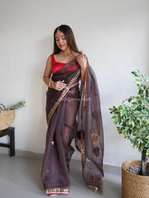 Brown Color Gotta Patti Organza Saree